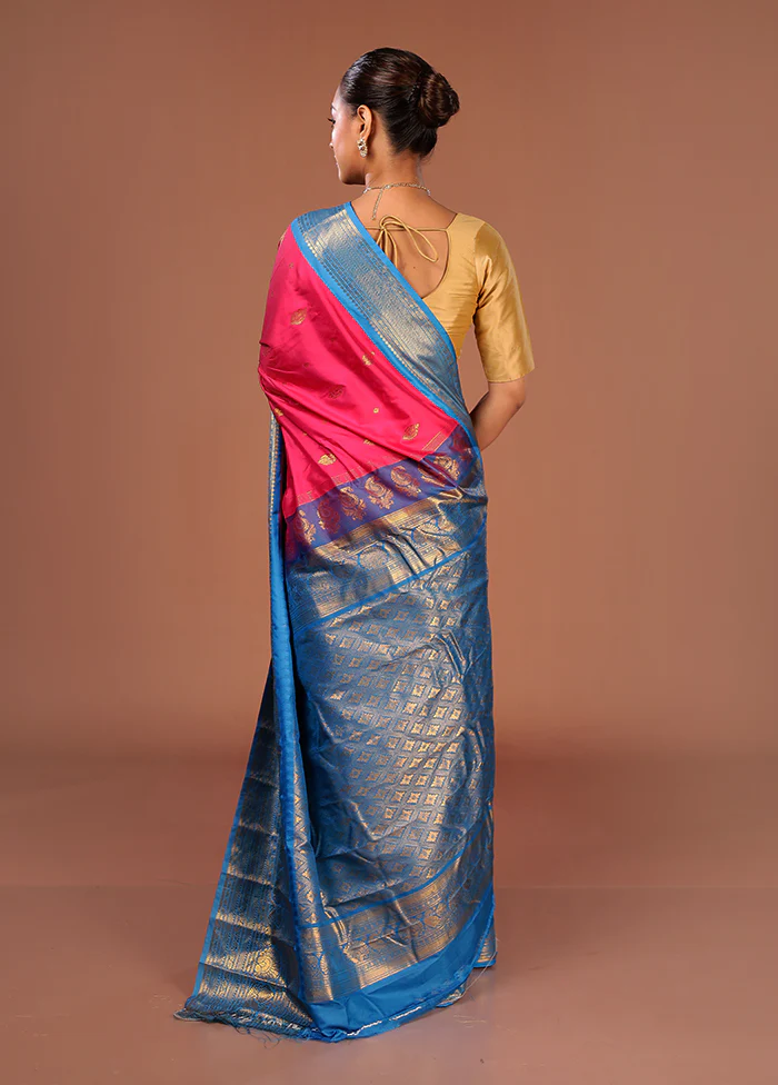 Pink Gadwal Silk Saree Without Blouse Piece - Image 3