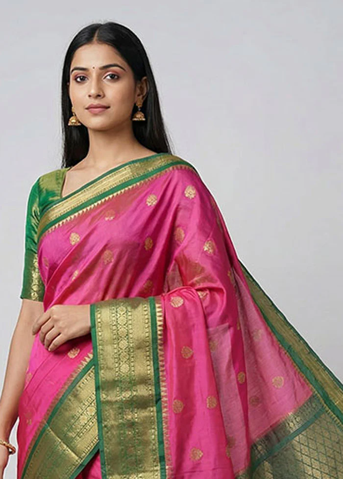 Pink Gadwal Silk Saree Without Blouse Piece - Image 2