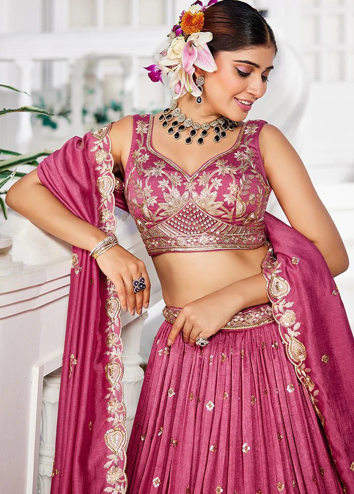 Pink Georgette Dupatta Lehenga Set - Image 2