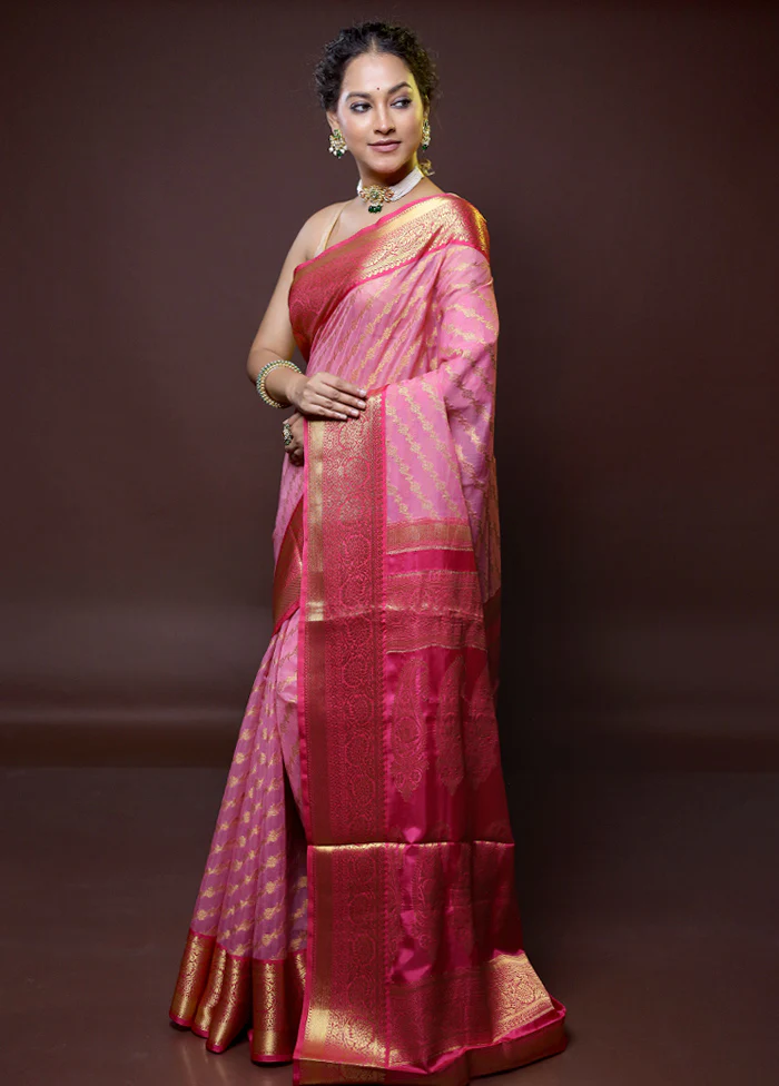 Pink Georgette Saree With Blouse Piece - Image 4