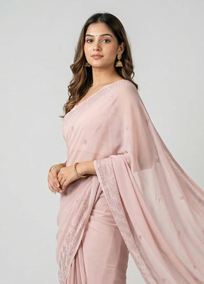 Pink Georgette Saree With Blouse Piece - Image 2