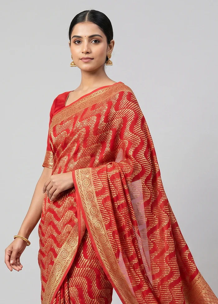 Pink Georgette Saree With Blouse Piece - Image 2
