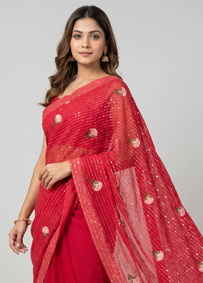Pink Georgette Saree With Blouse Piece - Image 2