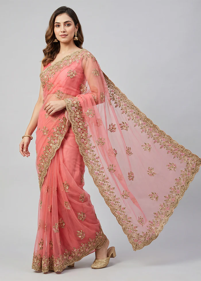 Pink Georgette Saree With Blouse Piece