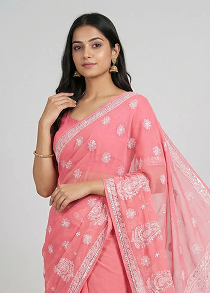 Pink Georgette Saree With Blouse Piece - Image 2