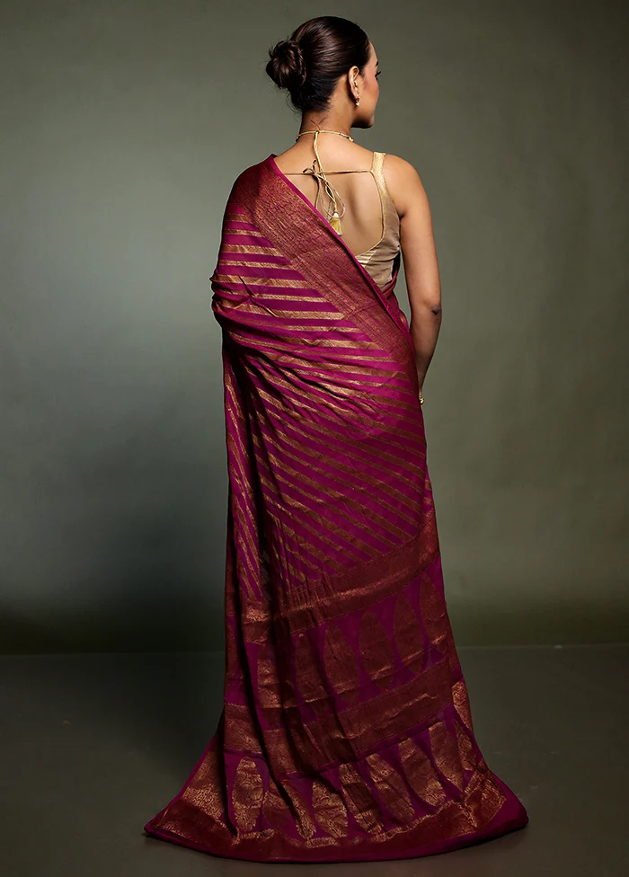 Pink Georgette Saree With Blouse Piece - Image 3