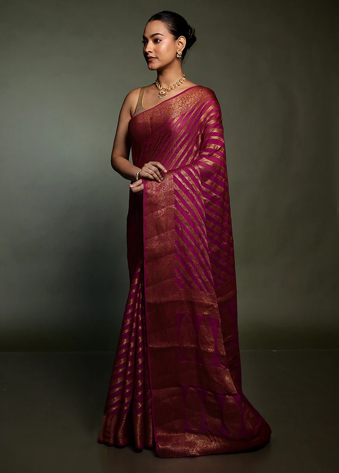 Pink Georgette Saree With Blouse Piece - Image 4