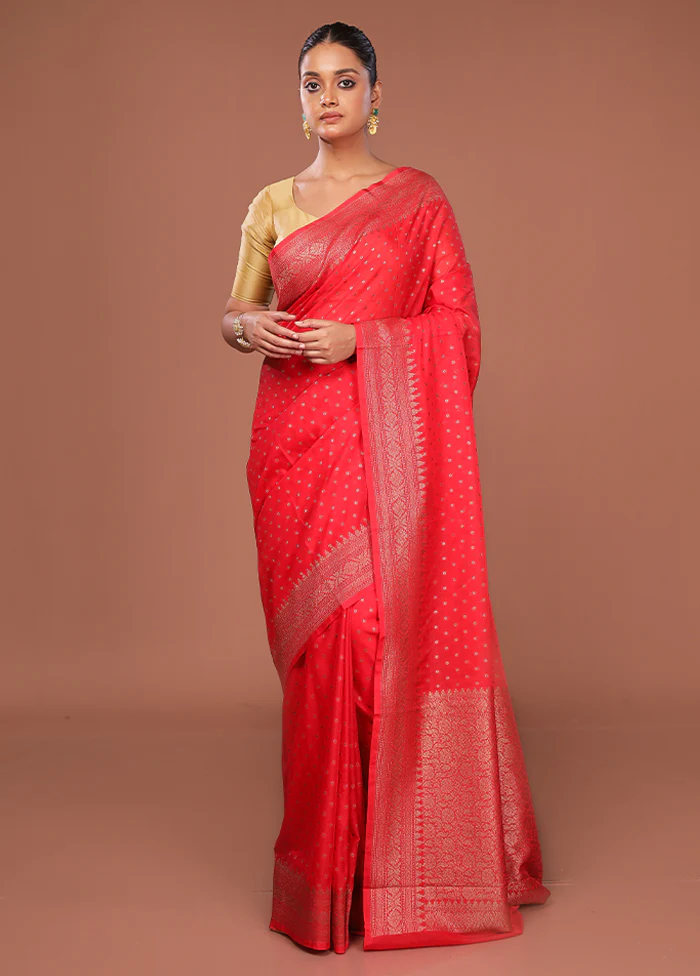 Red Georgette Saree With Blouse Piece - Image 2