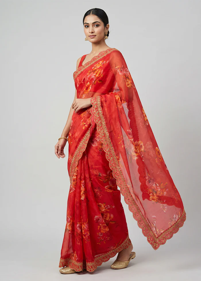 Pink Georgette Saree With Blouse Piece