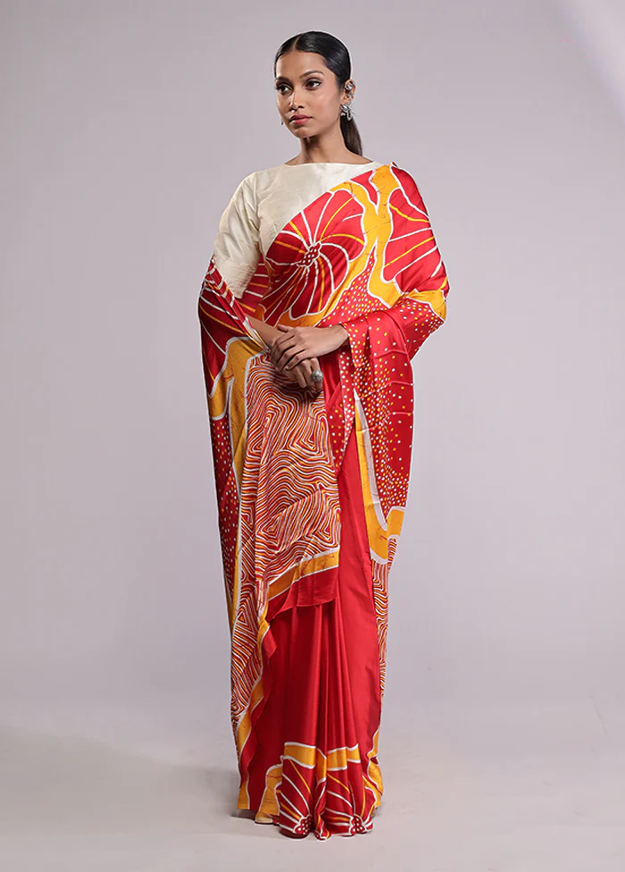 Red Georgette Saree With Blouse Piece - Image 2