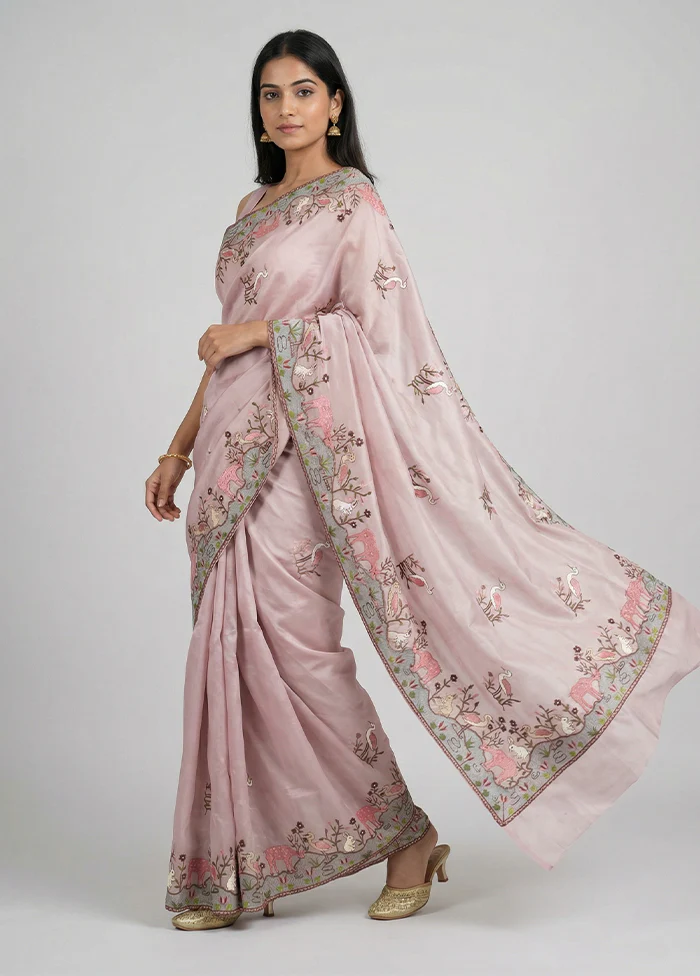 Pink Georgette Saree With Blouse Piece