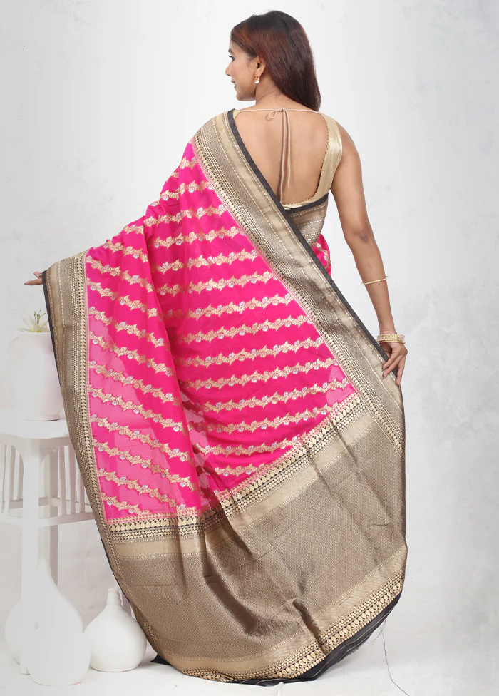 Pink Georgette Saree With Blouse Piece - Image 3