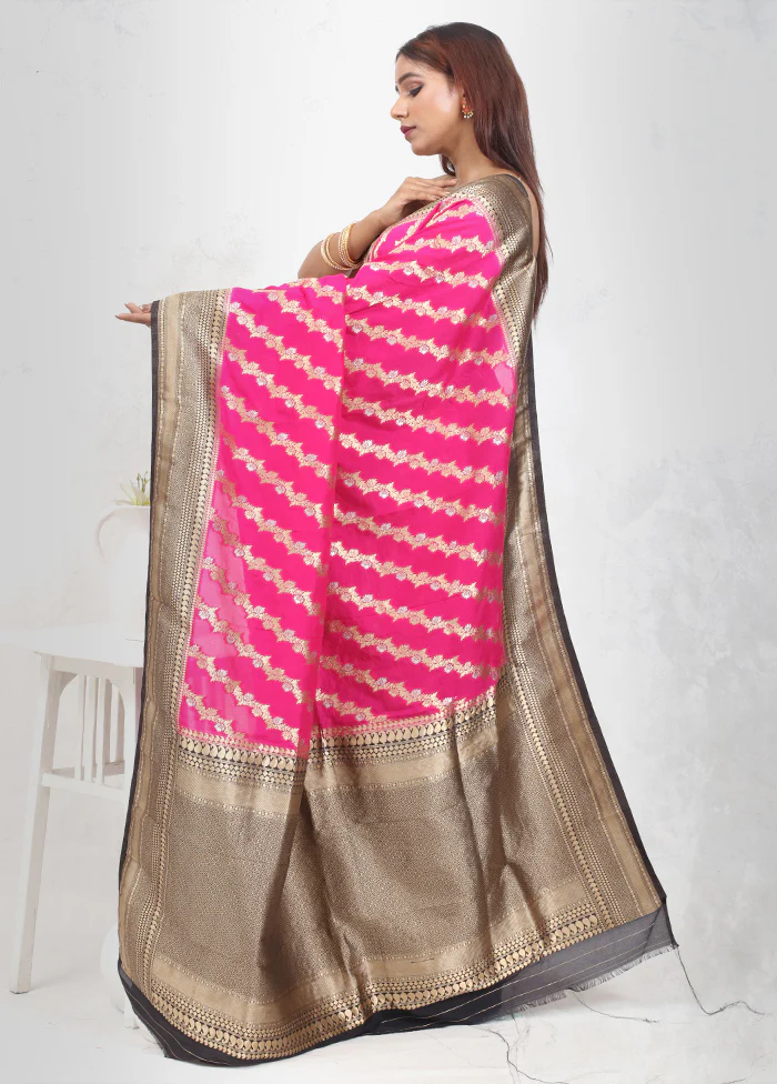 Pink Georgette Saree With Blouse Piece - Image 4
