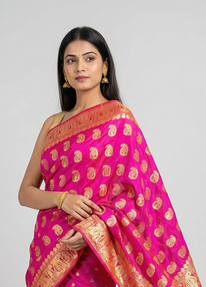 Pink Handloom Assam Pure Silk Saree With Blouse Piece - Image 2