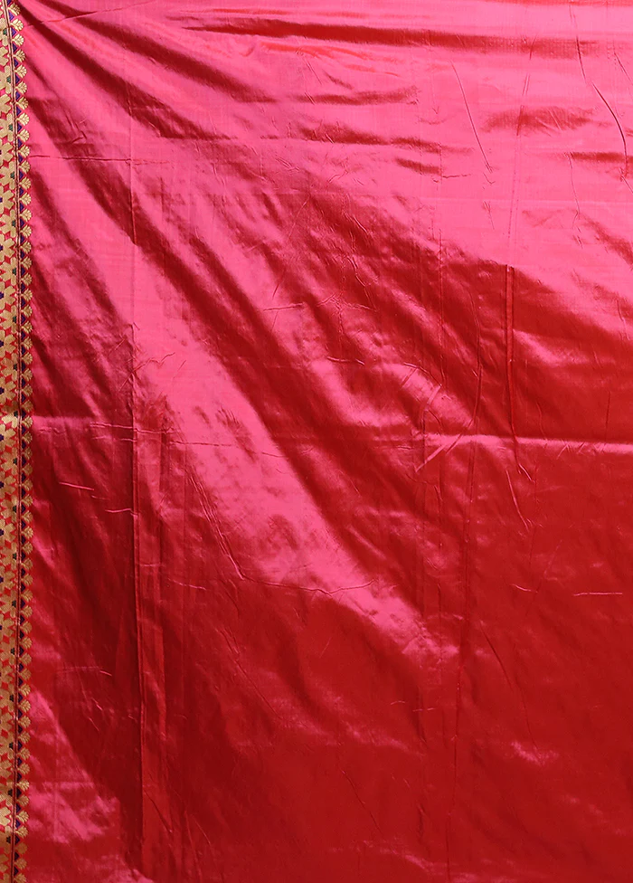 Pink Handloom Assam Pure Silk Saree With Blouse Piece - Image 5