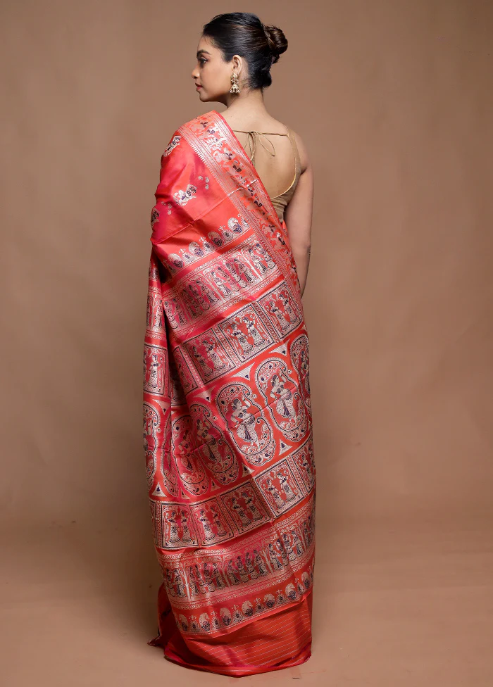 Pink Handloom Baluchari Pure Silk Saree With Blouse Piece - Image 3