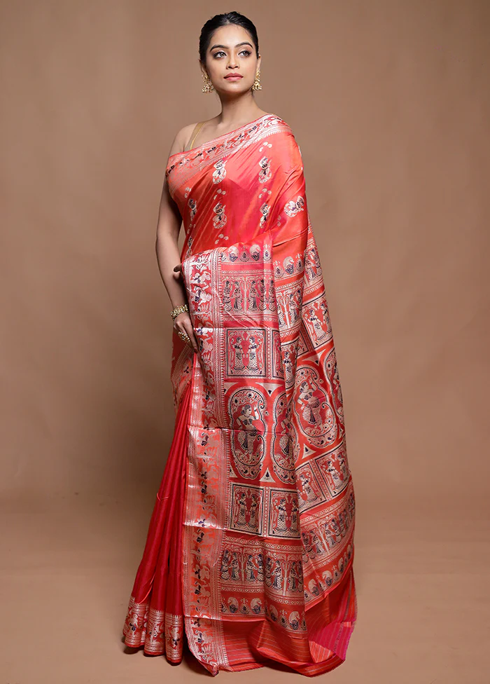 Pink Handloom Baluchari Pure Silk Saree With Blouse Piece - Image 4