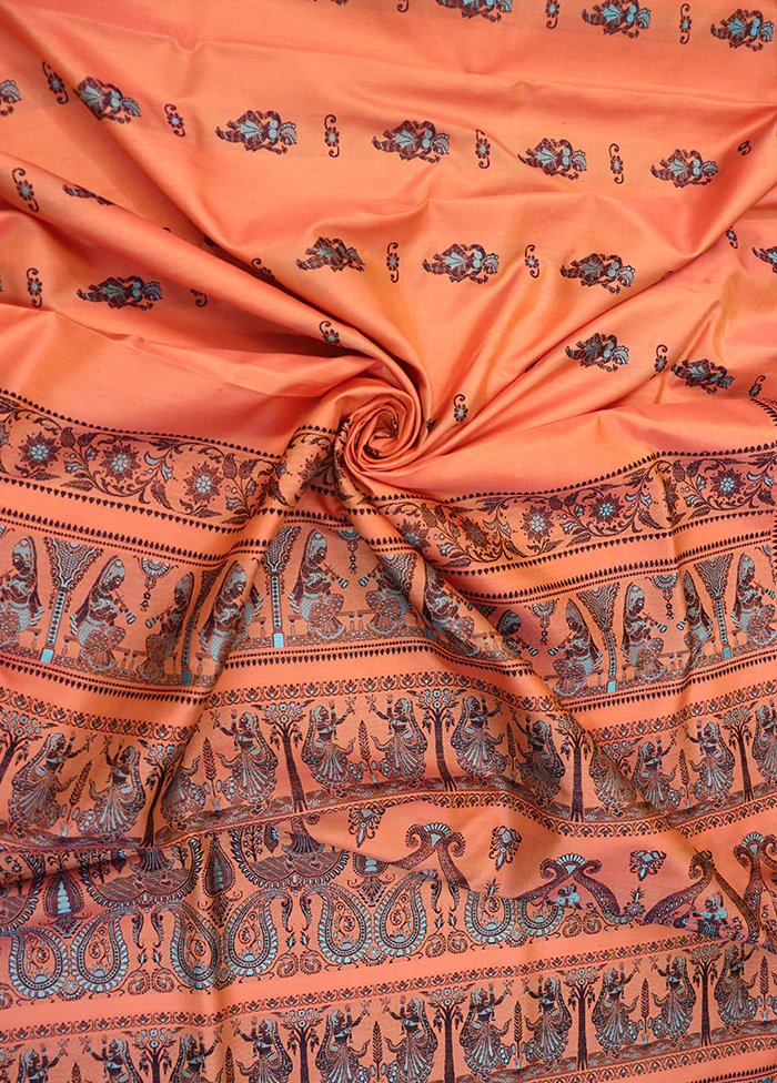 Peach Handloom Baluchari Pure Silk Saree With Blouse Piece - Image 2