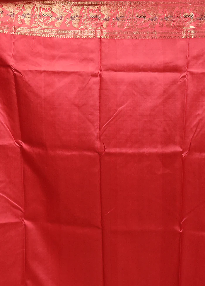 Pink Handloom Baluchari Pure Silk Saree With Blouse Piece - Image 5