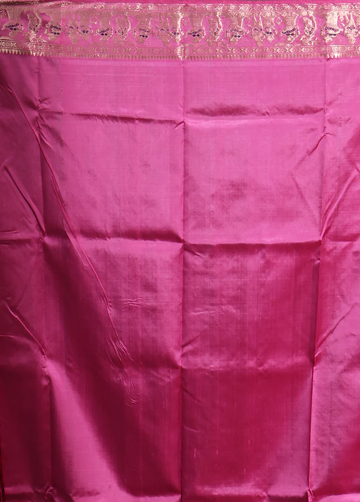 Pink Handloom Baluchari Pure Silk Saree With Blouse Piece - Image 5