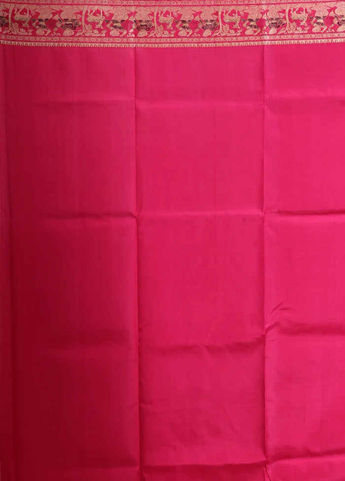 Pink Handloom Baluchari Pure Silk Saree With Blouse Piece - Image 5