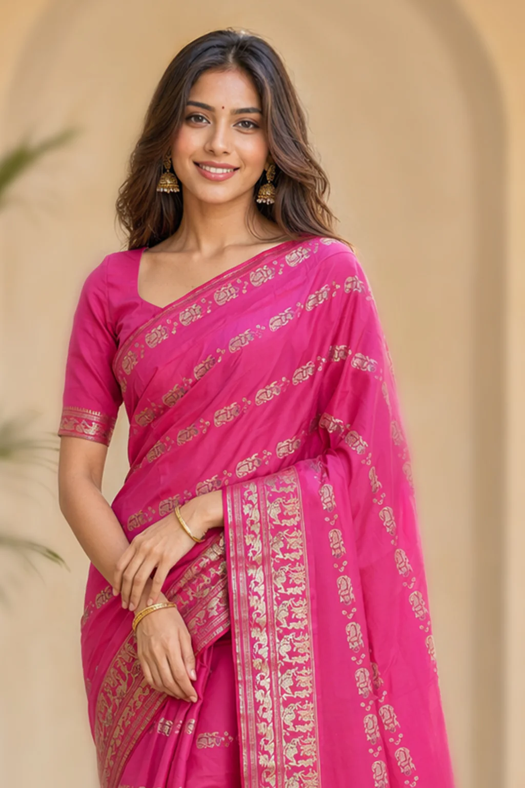 Pink Handloom Baluchari Pure Silk Saree With Blouse Piece - Image 2