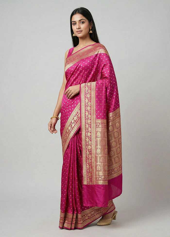 Pink Handloom Banarasi Silk Saree With Blouse Piece