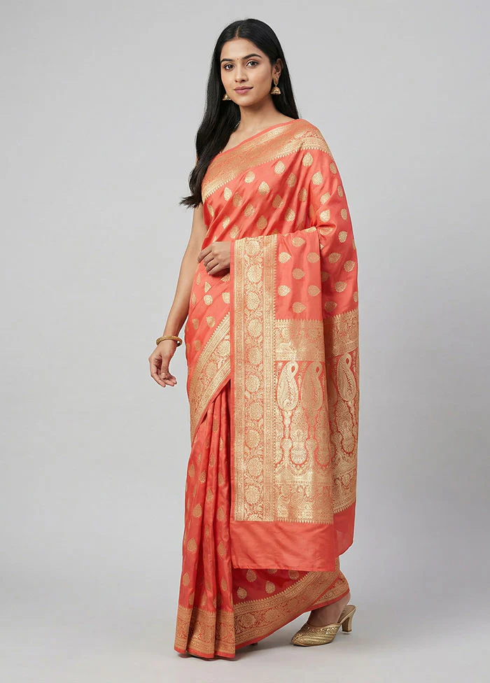 Pink Handloom Banarasi Pure Silk Saree With Blouse Piece