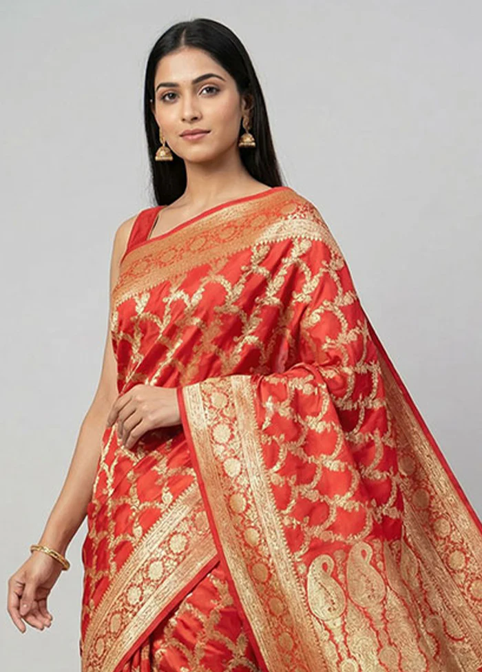 Pink Handloom Banarasi Pure Silk Saree With Blouse Piece - Image 2