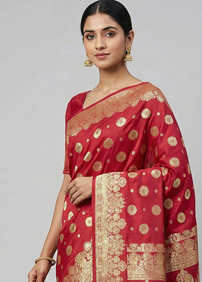 Pink Handloom Banarasi Silk Saree With Blouse Piece - Image 2