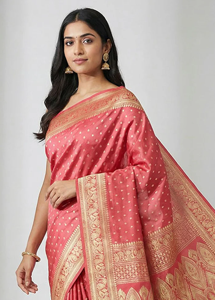 Pink Handloom Banarasi Pure Silk Saree With Blouse Piece - Image 2