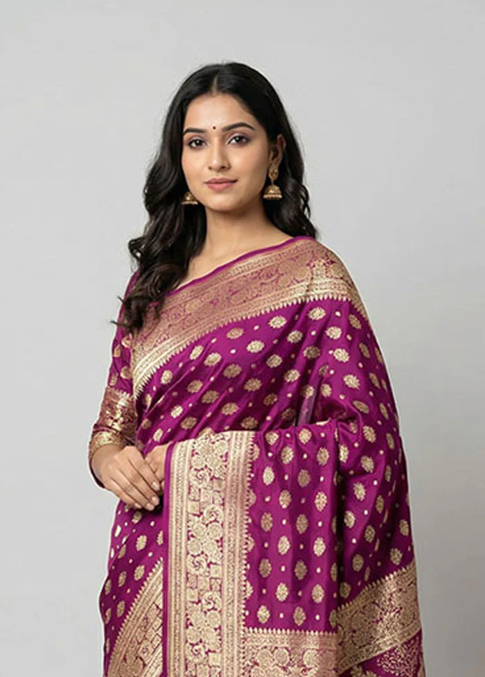 Pink Handloom Banarasi Pure Silk Saree With Blouse Piece - Image 2