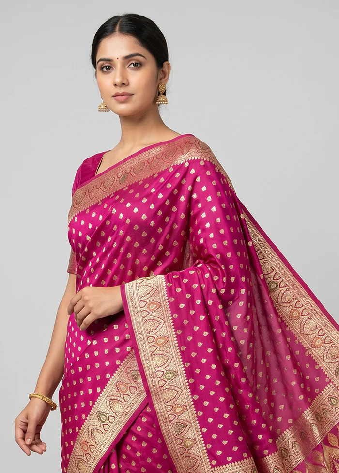 Pink Handloom Banarasi Pure Silk Saree With Blouse Piece - Image 2