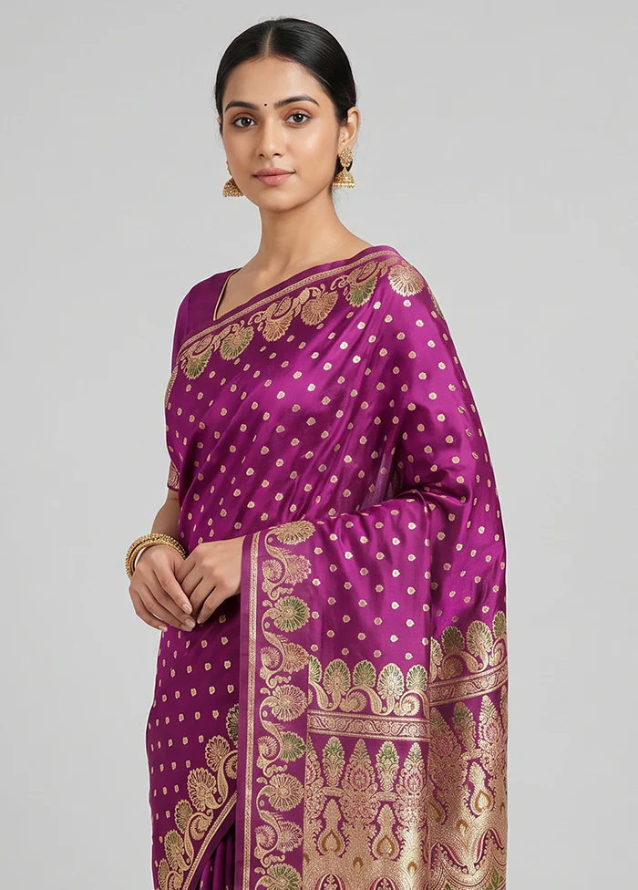 Pink Handloom Banarasi Pure Silk Saree With Blouse Piece - Image 2
