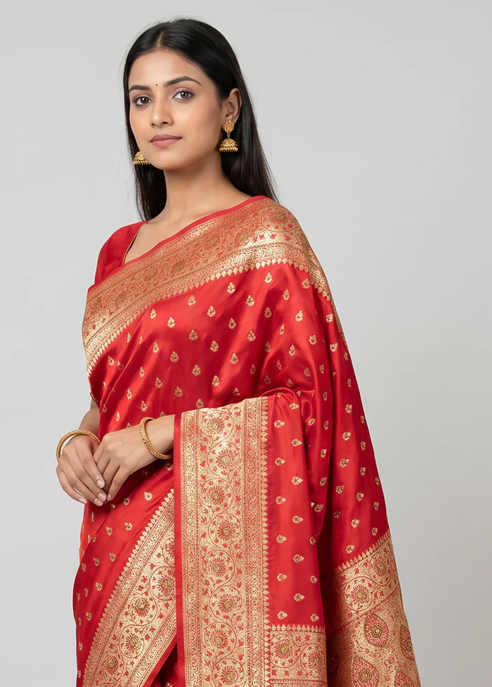 Pink Handloom Banarasi Pure Silk Saree With Blouse Piece - Image 2