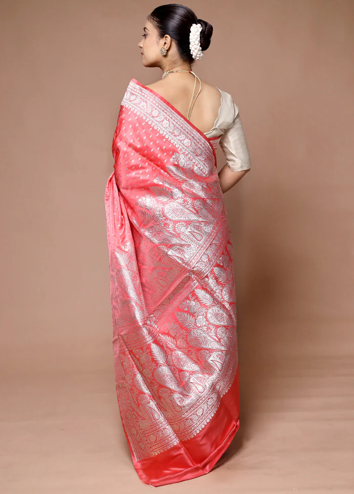 Pink Handloom Banarasi Pure Silk Saree With Blouse Piece - Image 3