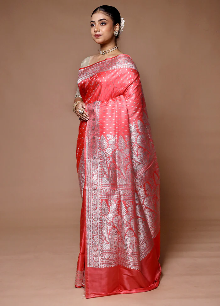 Pink Handloom Banarasi Pure Silk Saree With Blouse Piece - Image 4