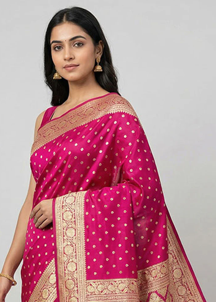 Pink Handloom Banarasi Pure Silk Saree With Blouse Piece - Image 2