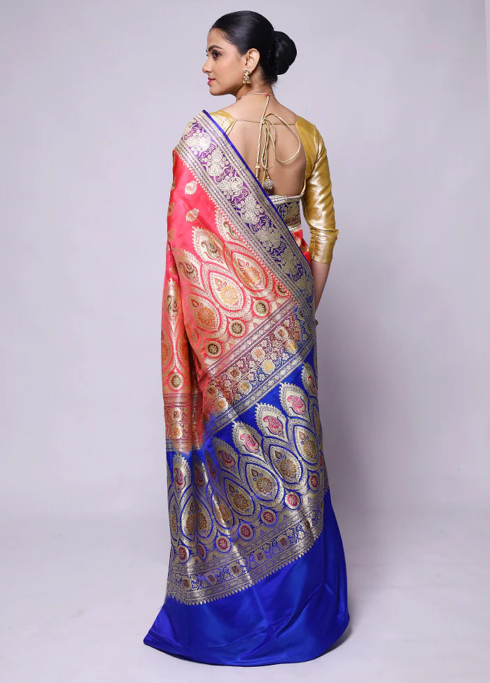 Pink Handloom Banarasi Pure Silk Saree With Blouse Piece - Image 3