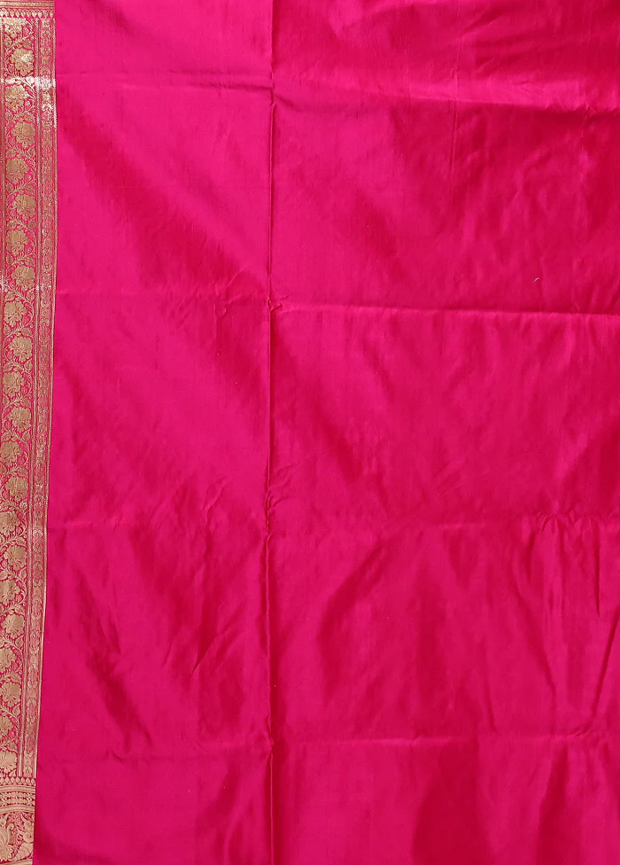 Pink Handloom Banarasi Pure Silk Saree With Blouse Piece - Image 5