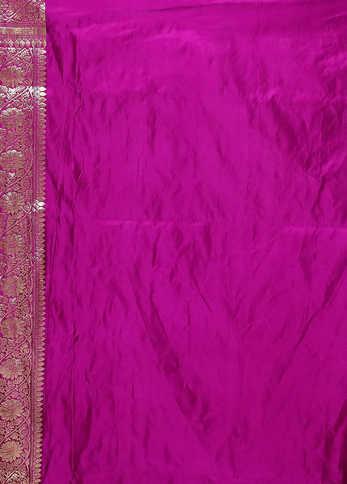 Pink Handloom Banarasi Pure Silk Saree With Blouse Piece - Image 5