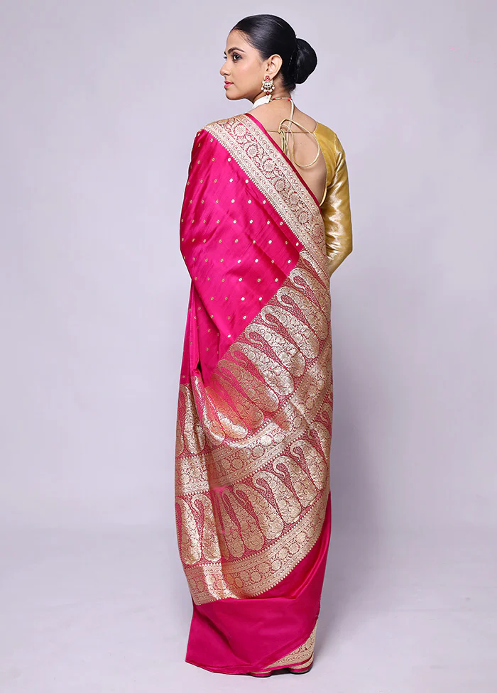 Pink Handloom Banarasi Pure Silk Saree With Blouse Piece - Image 3