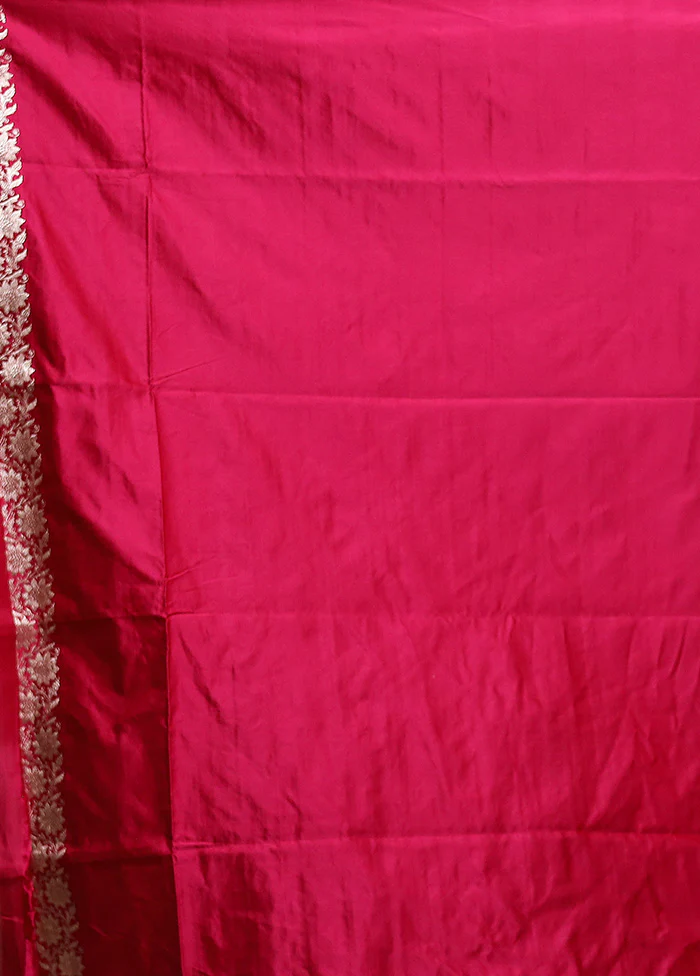 Pink Handloom Banarasi Pure Silk Saree With Blouse Piece - Image 5