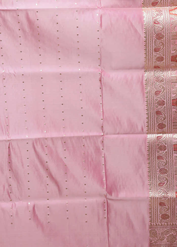 Pink Handloom Banarasi Pure Silk Saree With Blouse Piece - Image 5