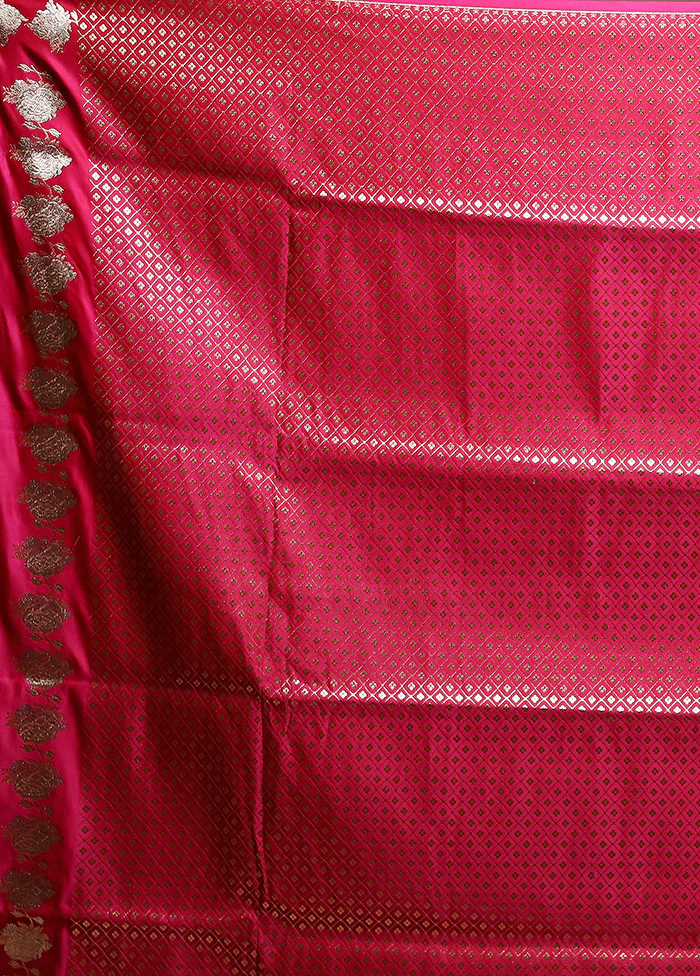 Pink Handloom Banarasi Pure Silk Saree With Blouse Piece - Image 5