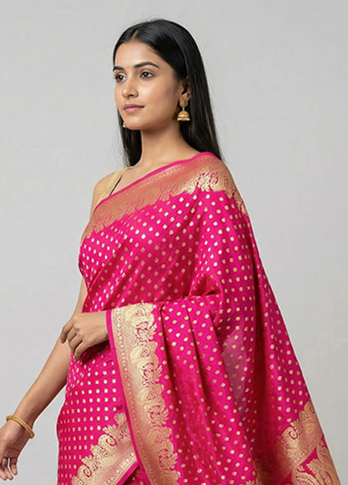 Pink Handloom Banarasi Pure Silk Saree With Blouse Piece - Image 2