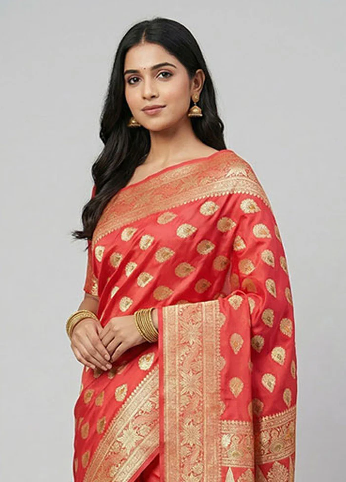 Pink Handloom Banarasi Pure Silk Saree With Blouse Piece - Image 2