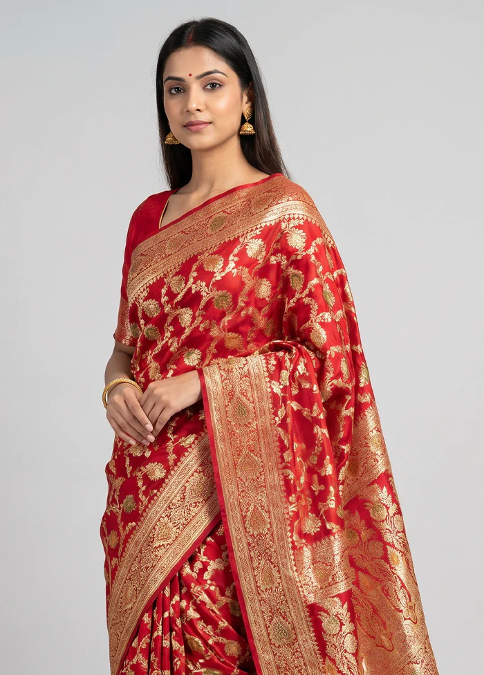 Pink Handloom Banarasi Pure Silk Saree With Blouse Piece - Image 2
