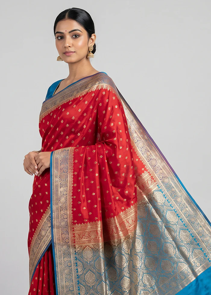 Pink Handloom Banarasi Silk Saree With Blouse Piece - Image 2