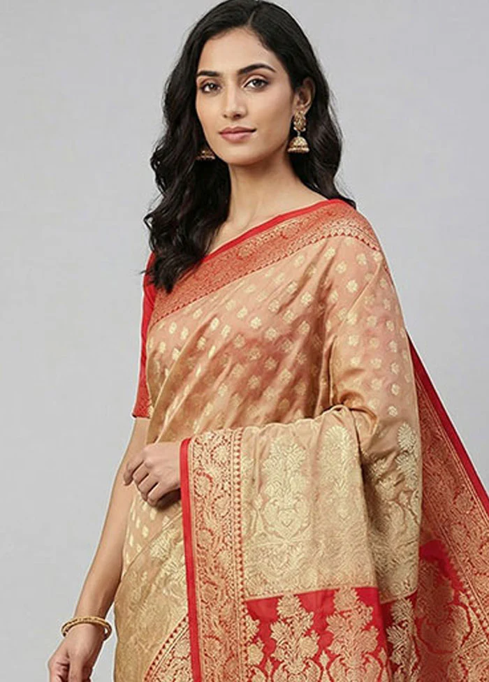 Pink Handloom Banarasi Pure Silk Saree With Blouse Piece - Image 2